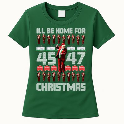 ILl Be Home For Christmas Donald Trump 4547 Maga Trump Dance Ugly Christmas Womens T-Shirt