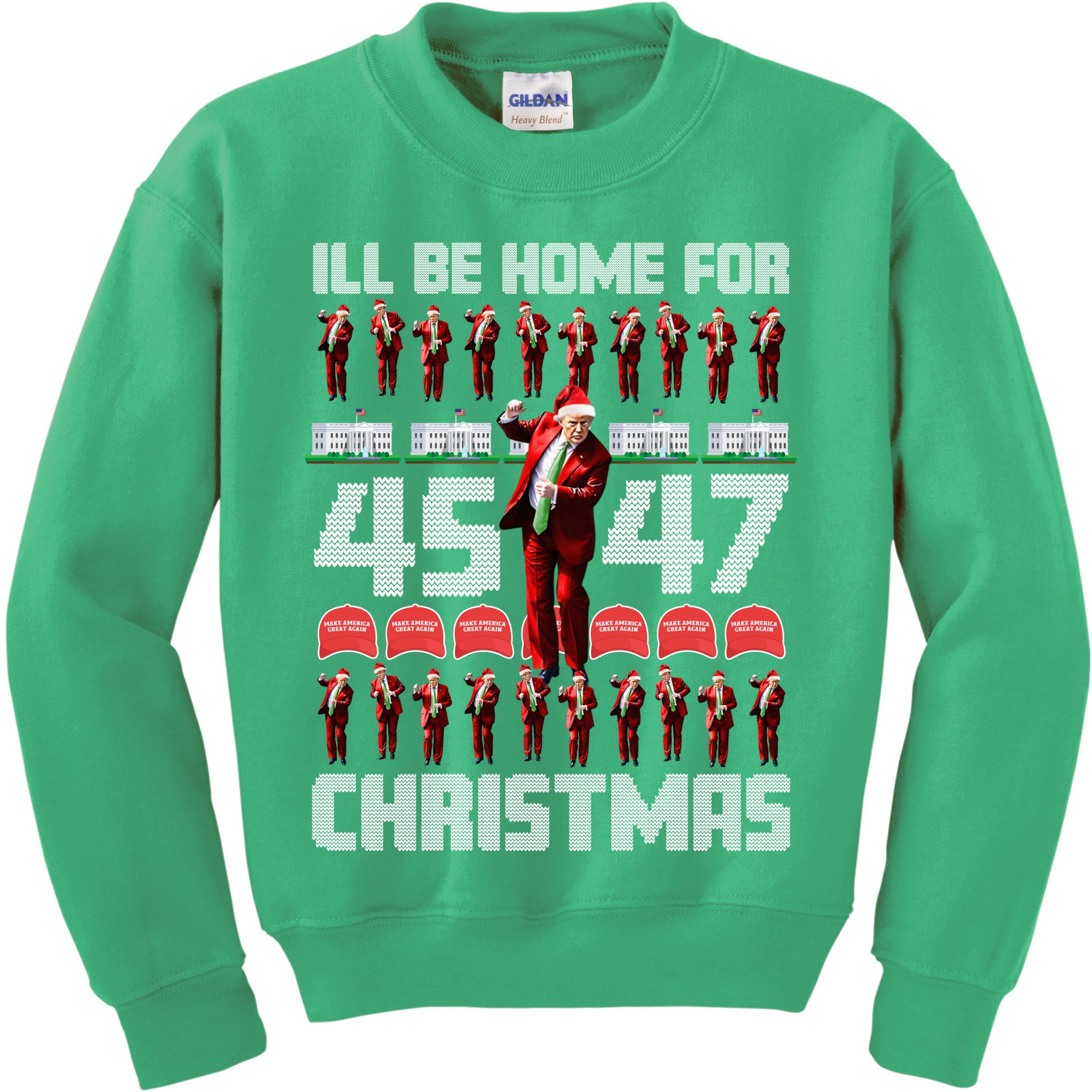ILl Be Home For Christmas Donald Trump 4547 Maga Trump Dance Ugly Christmas Kids Sweatshirt