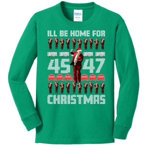 ILl Be Home For Christmas Donald Trump 4547 Maga Trump Dance Ugly Christmas Kids Long Sleeve Shirt