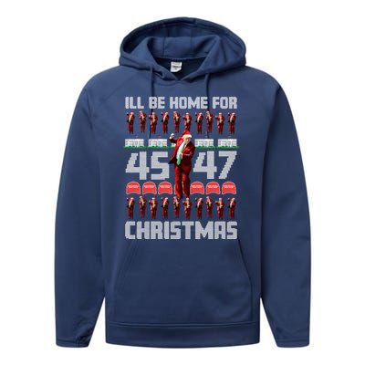 ILl Be Home For Christmas Donald Trump 4547 Maga Trump Dance Ugly Christmas Performance Fleece Hoodie