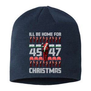 ILl Be Home For Christmas Donald Trump 4547 Maga Trump Dance Ugly Christmas Sustainable Beanie