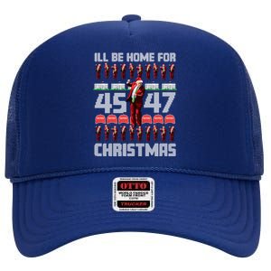 ILl Be Home For Christmas Donald Trump 4547 Maga Trump Dance Ugly Christmas High Crown Mesh Back Trucker Hat