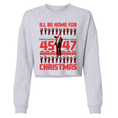 ILl Be Home For Christmas Donald Trump 4547 Maga Trump Dance Ugly Christmas Cropped Pullover Crew