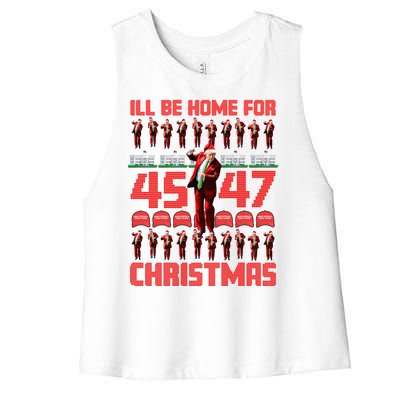 ILl Be Home For Christmas Donald Trump 4547 Maga Trump Dance Ugly Christmas Women's Racerback Cropped Tank