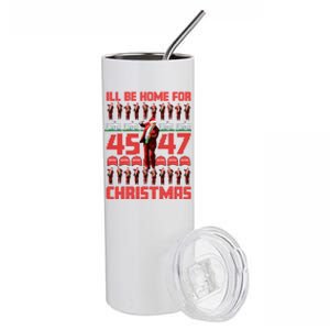 ILl Be Home For Christmas Donald Trump 4547 Maga Trump Dance Ugly Christmas Stainless Steel Tumbler