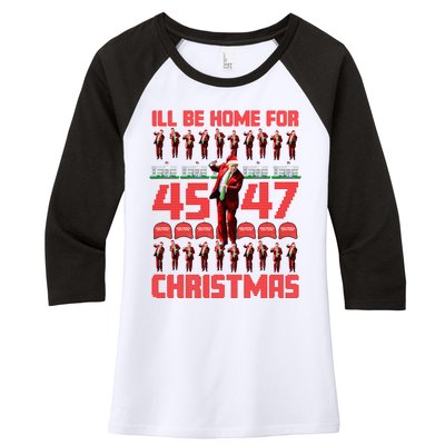 ILl Be Home For Christmas Donald Trump 4547 Maga Trump Dance Ugly Christmas Women's Tri-Blend 3/4-Sleeve Raglan Shirt