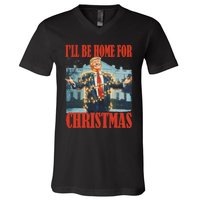 ILl Be Home For Christmas Santa Funny Trump Xmas Pajamas V-Neck T-Shirt