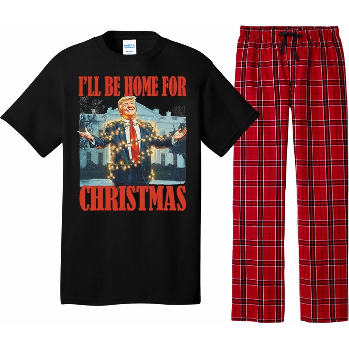 ILl Be Home For Christmas Santa Funny Trump Xmas Pajamas Pajama Set