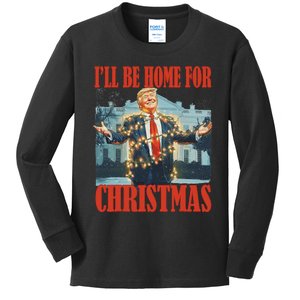 ILl Be Home For Christmas Santa Funny Trump Xmas Pajamas Kids Long Sleeve Shirt