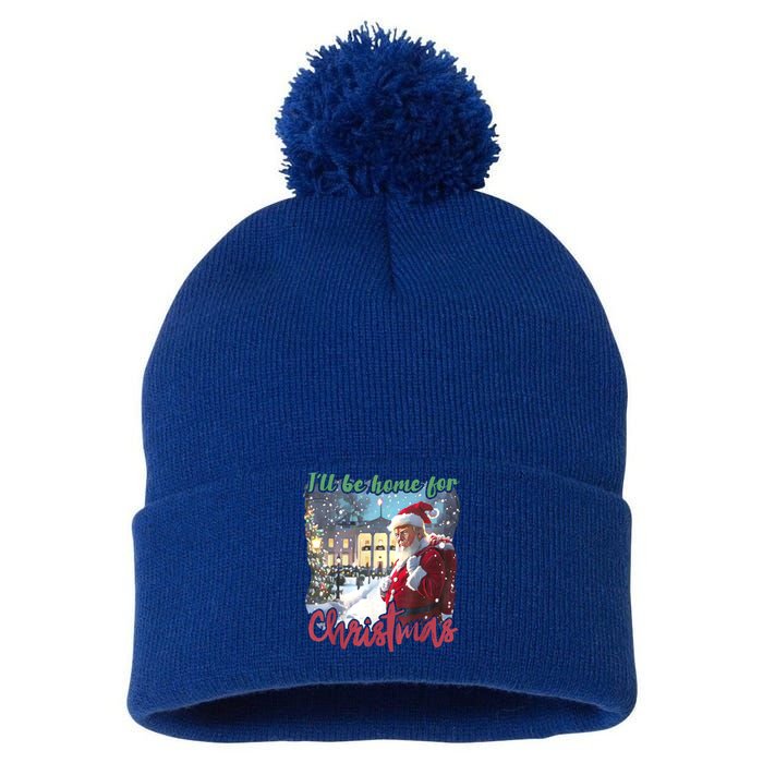 ILl Be Home For Christmas Xmas Santa Trump Funny Holiday Gift Pom Pom 12in Knit Beanie