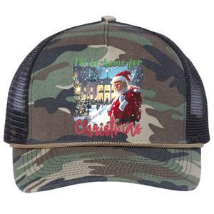 ILl Be Home For Christmas Xmas Santa Trump Funny Holiday Gift Retro Rope Trucker Hat Cap