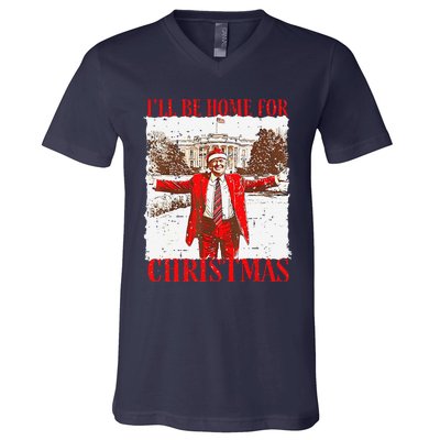 ILl Be Home For Christmas Funny Trump 2024 Xmas Pjm V-Neck T-Shirt