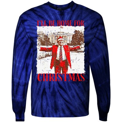 ILl Be Home For Christmas Funny Trump 2024 Xmas Pjm Tie-Dye Long Sleeve Shirt