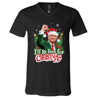 ILl Be Home For Christmas Santa Trump 2024 V-Neck T-Shirt