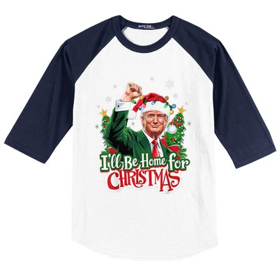 ILl Be Home For Christmas Santa Trump 2024 Baseball Sleeve Shirt