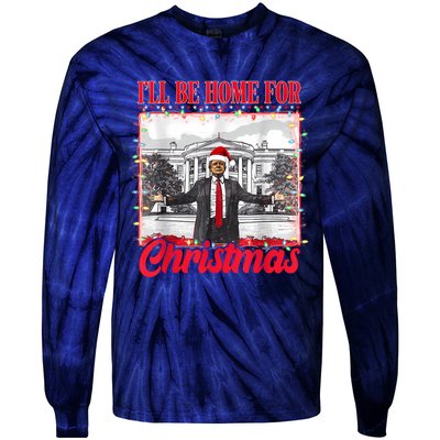 ILl Be Home For Christmas Santa Funny Trump Xmas Pajamas Tie-Dye Long Sleeve Shirt