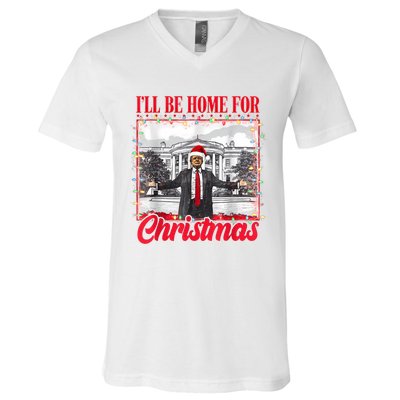 ILl Be Home For Christmas Santa Funny Trump Xmas Pajamas V-Neck T-Shirt