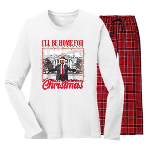 ILl Be Home For Christmas Santa Funny Trump Xmas Pajamas Women's Long Sleeve Flannel Pajama Set 