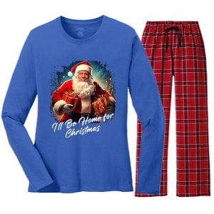 ILl Be Home For Christmas – Trump Santa Funny Graphic Cool Gift Women's Long Sleeve Flannel Pajama Set 