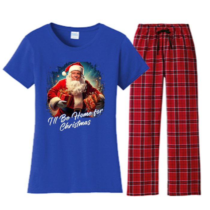 ILl Be Home For Christmas – Trump Santa Funny Graphic Cool Gift Women's Flannel Pajama Set