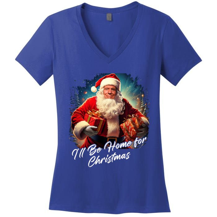 ILl Be Home For Christmas – Trump Santa Funny Graphic Cool Gift Women's V-Neck T-Shirt