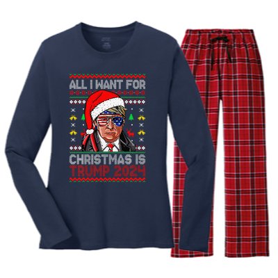 I’Ll Be Home For Christmas Trump 2024 DaddyS Home Trump 47 Women's Long Sleeve Flannel Pajama Set 