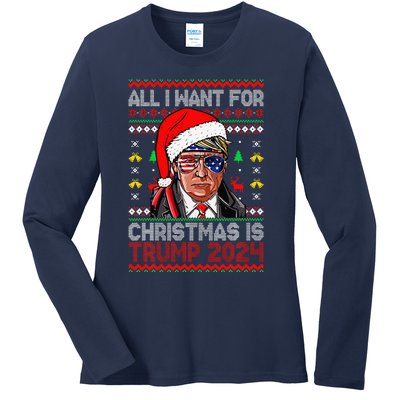 I’Ll Be Home For Christmas Trump 2024 DaddyS Home Trump 47 Ladies Long Sleeve Shirt