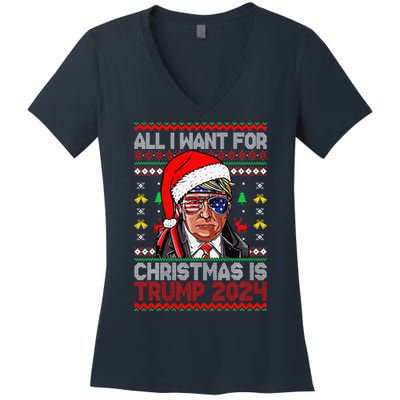 I’Ll Be Home For Christmas Trump 2024 DaddyS Home Trump 47 Women's V-Neck T-Shirt