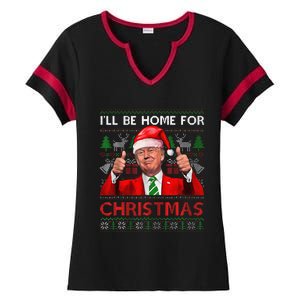 ILl Be Home For Christmas Santa Trump Xmas Pajamas Funny Ladies Halftime Notch Neck Tee