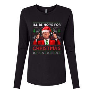 ILl Be Home For Christmas Santa Trump Xmas Pajamas Funny Womens Cotton Relaxed Long Sleeve T-Shirt