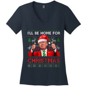 ILl Be Home For Christmas Santa Trump Xmas Pajamas Funny Women's V-Neck T-Shirt