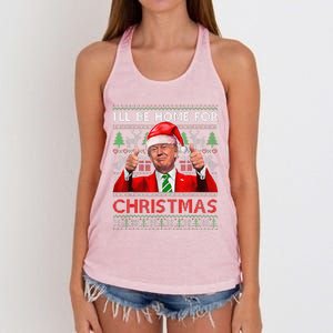 ILl Be Home For Christmas Santa Trump Xmas Pajamas Funny Women's Knotted Racerback Tank