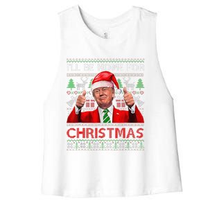 ILl Be Home For Christmas Santa Trump Xmas Pajamas Funny Women's Racerback Cropped Tank