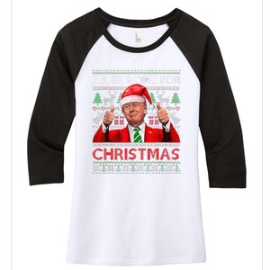 ILl Be Home For Christmas Santa Trump Xmas Pajamas Funny Women's Tri-Blend 3/4-Sleeve Raglan Shirt