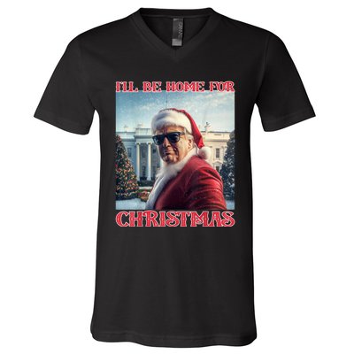 ILl Be Home For Christmas Trump Santa Selfie White House V-Neck T-Shirt