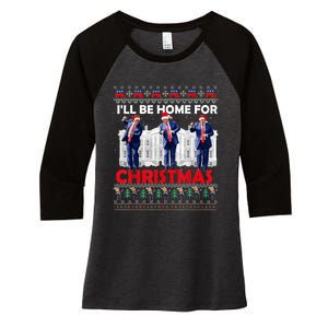 IIl Be Home For Christmas Santa Funny Trump Xmas Pajamas Women's Tri-Blend 3/4-Sleeve Raglan Shirt