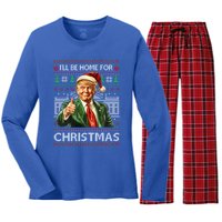 ILl Be Home For Christmas Xmas Trump Pajamas Holiday Santa Meaningful Gift Women's Long Sleeve Flannel Pajama Set 