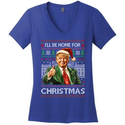 ILl Be Home For Christmas Xmas Trump Pajamas Holiday Santa Meaningful Gift Women's V-Neck T-Shirt