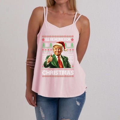 ILl Be Home For Christmas Xmas Trump Pajamas Holiday Santa Meaningful Gift Women's Strappy Tank