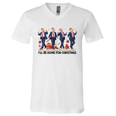 ILl Be Home For Christmas Santa Funny Trump Xmas Pajamas V-Neck T-Shirt