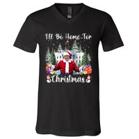 ILl Be Home For Christmas Funny Santa Claus Trump 2024 V-Neck T-Shirt