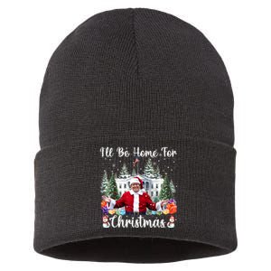 ILl Be Home For Christmas Funny Santa Claus Trump 2024 Sustainable Knit Beanie