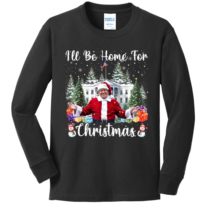 ILl Be Home For Christmas Funny Santa Claus Trump 2024 Kids Long Sleeve Shirt