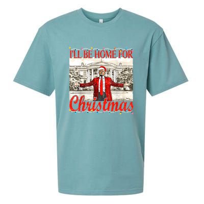 IIi Be Home For Christmas Funny Trump Santa 2024 Christmas Sueded Cloud Jersey T-Shirt