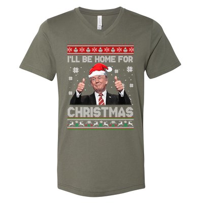 ILl Be Home For Christmas Santa Funny Trump Xmas Pajamas V-Neck T-Shirt