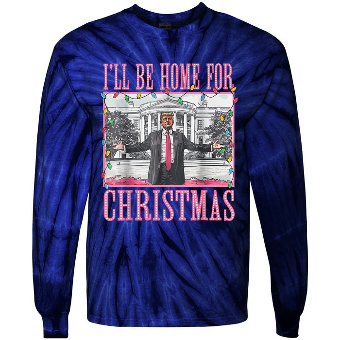 ILl Be Home For Christmas Santa Funny Trump Xmas Pajamas Tie-Dye Long Sleeve Shirt