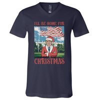 ILl Be Home For Christmas Funny Trump 2024 Ugly Xmas V-Neck T-Shirt