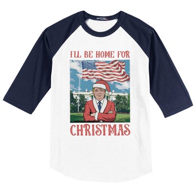 ILl Be Home For Christmas Funny Trump 2024 Ugly Xmas Baseball Sleeve Shirt