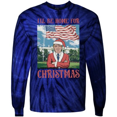 ILl Be Home For Christmas Funny Trump 2024 Ugly Xmas Tie-Dye Long Sleeve Shirt