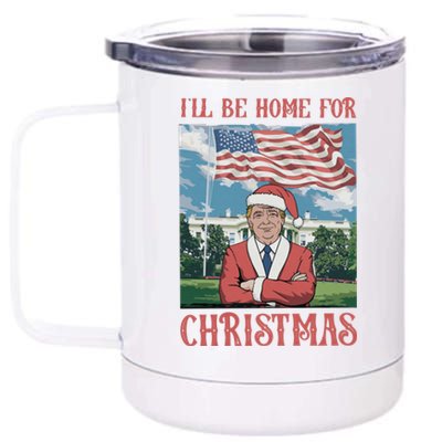 ILl Be Home For Christmas Funny Trump 2024 Ugly Xmas 12 oz Stainless Steel Tumbler Cup